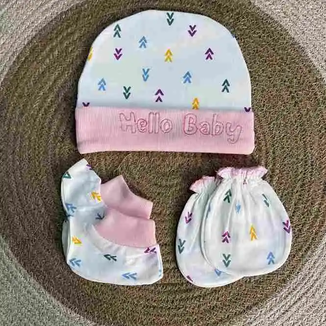 Baby Mitten Thai Cap Set (Random Color) Baby Mitten Thai Cap Set Random Color Soft Newborn Baby Cap and Mitten Set