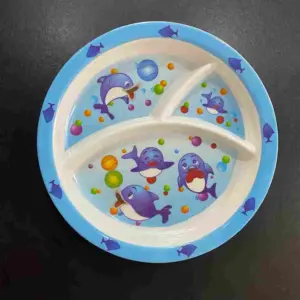 Cute Dolphin Kids Divided Dinner Plate BPA-Free Melamine Toddler Meal Tray for Baby Feeding