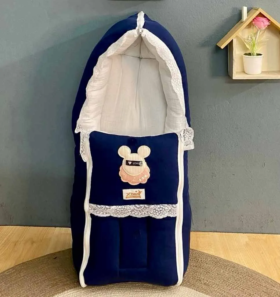 Muslin Safety Bed – Blue White | Soft Breathable Baby Nest Muslin Safety Bed Blue White Soft Breathable Baby Safety Bed for Newborn Infant | মসলিন সেফটি বেড ব্লু হোয়াইট নবজাতকের জন্য নরম ও আরামদায়ক বেবি বেড