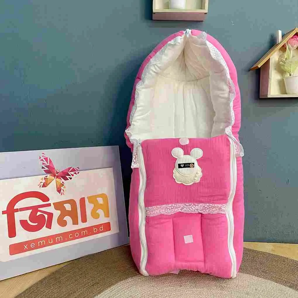 Muslin Safety Bed – Pink White for Newborn Baby Muslin Safety Bed Pink White soft breathable baby sleeping bed for newborn infant