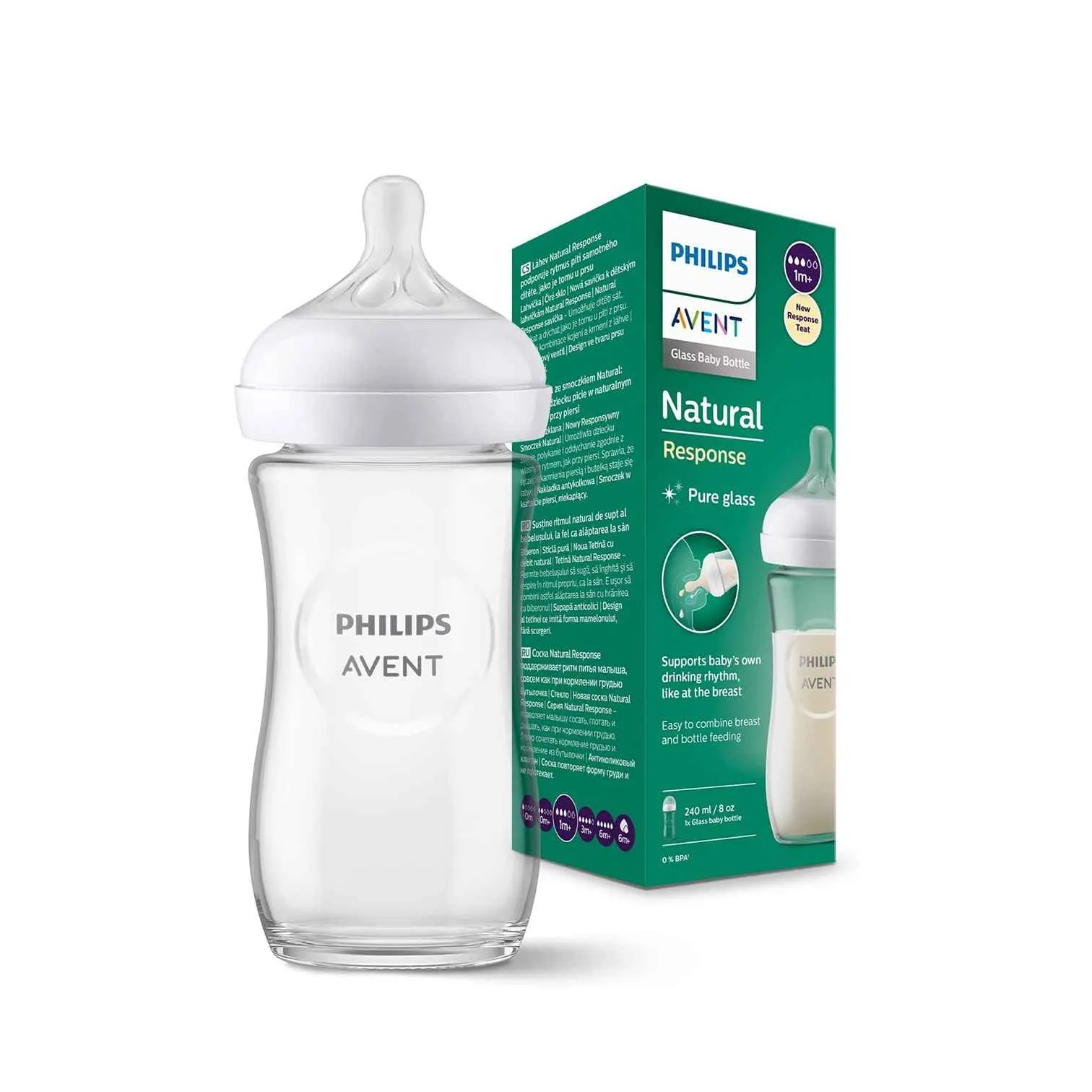 Philips AVENT Pure Glass Natural Response Feeding Bottle 240ml Philips AVENT Pure Glass Natural Response Feeding Bottle 240ml BPA Free Premium Glass Baby Feeding Bottle