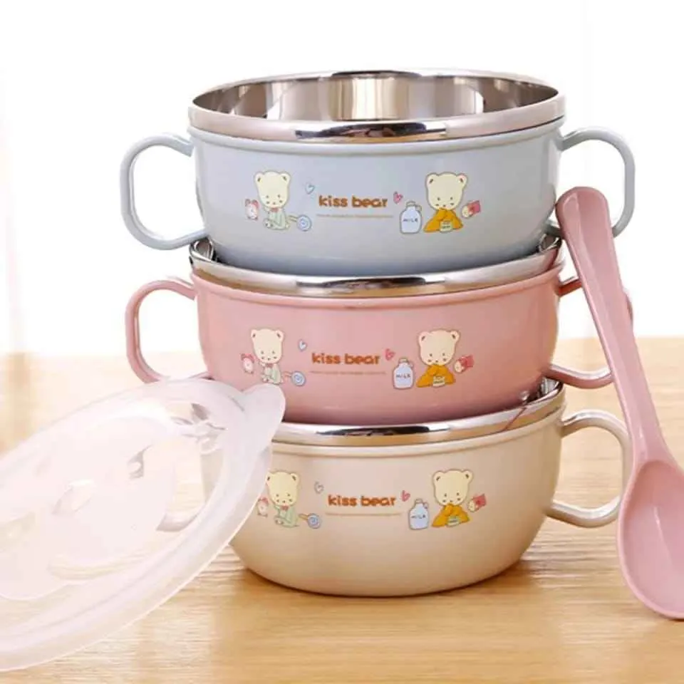 Premium Baby Feeding Bowl Set With Lid, Spoon & Fork (BPA Free) Premium Baby Feeding Bowl Set With Lid Spoon And Fork BPA Free For Baby Feeding