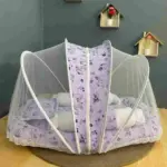 Xemum Muslin Mosquito Net Bedding Set Lavender Flower Printed with Soft Muslin Mattress and Mosquito Net
