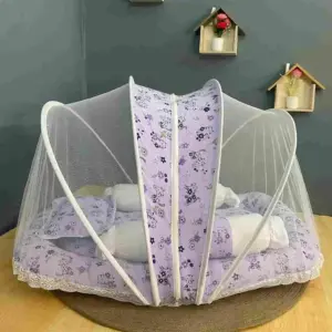 Xemum Muslin Mosquito Net Bedding Set Lavender Flower Printed with Soft Muslin Mattress and Mosquito Net