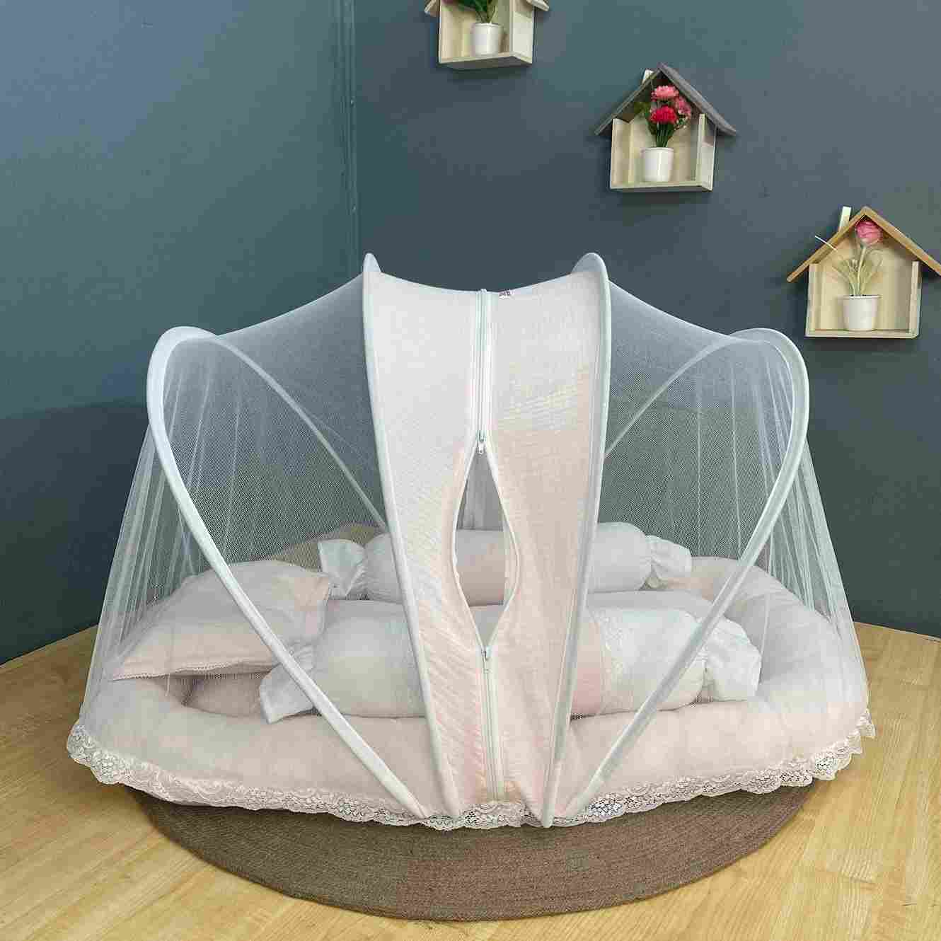 Xemum Muslin Mosquito Net Bedding Set Light Pink for baby safe and comfortable sleep