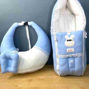Xemum Muslin Nursing Pillow & Safety Bed Combo soft breathable baby feeding pillow and newborn safety bed