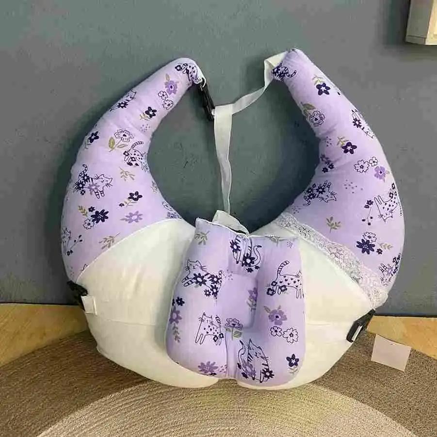 Xemum Muslin Nursing Pillow – Lavender Flower Printed Xemum Muslin Nursing Pillow Lavender Flower Printed soft muslin breastfeeding support pillow for baby and mother