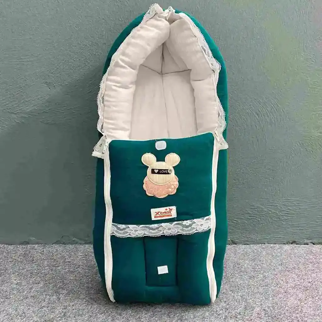 Muslin Safety Bed Green Color Soft Muslin Cotton Baby Sleeping Bed for Newborn