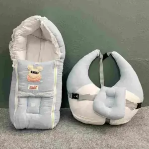 Xemum Muslin Nursing Pillow Safety Bed Combo P-6 Light Sky Soft Baby Feeding Pillow for Newborn
