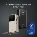 1-Pac⁺ 10000mAh 3in1 Hybrid GaN Battery Pack with Built-In Retractable Cable - Image 3