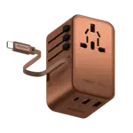 1-World+ 3-Port Travel GaN Charger With Built-in USB-C Cable 70W
