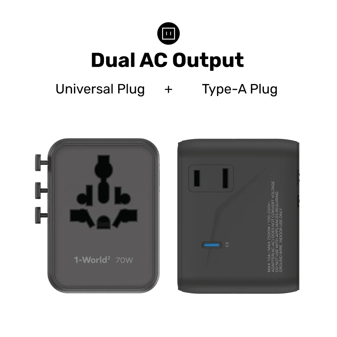 1-World² 5-Port Mini Universal Travel GaN Charger 70W with Dual AC - Image 8