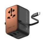 1-World+ 3-Port Travel Charger Built-In USB-C Cable 25W
