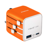 1-World² 2-Port USB-A and USB-C GaN Travel Charger 20W